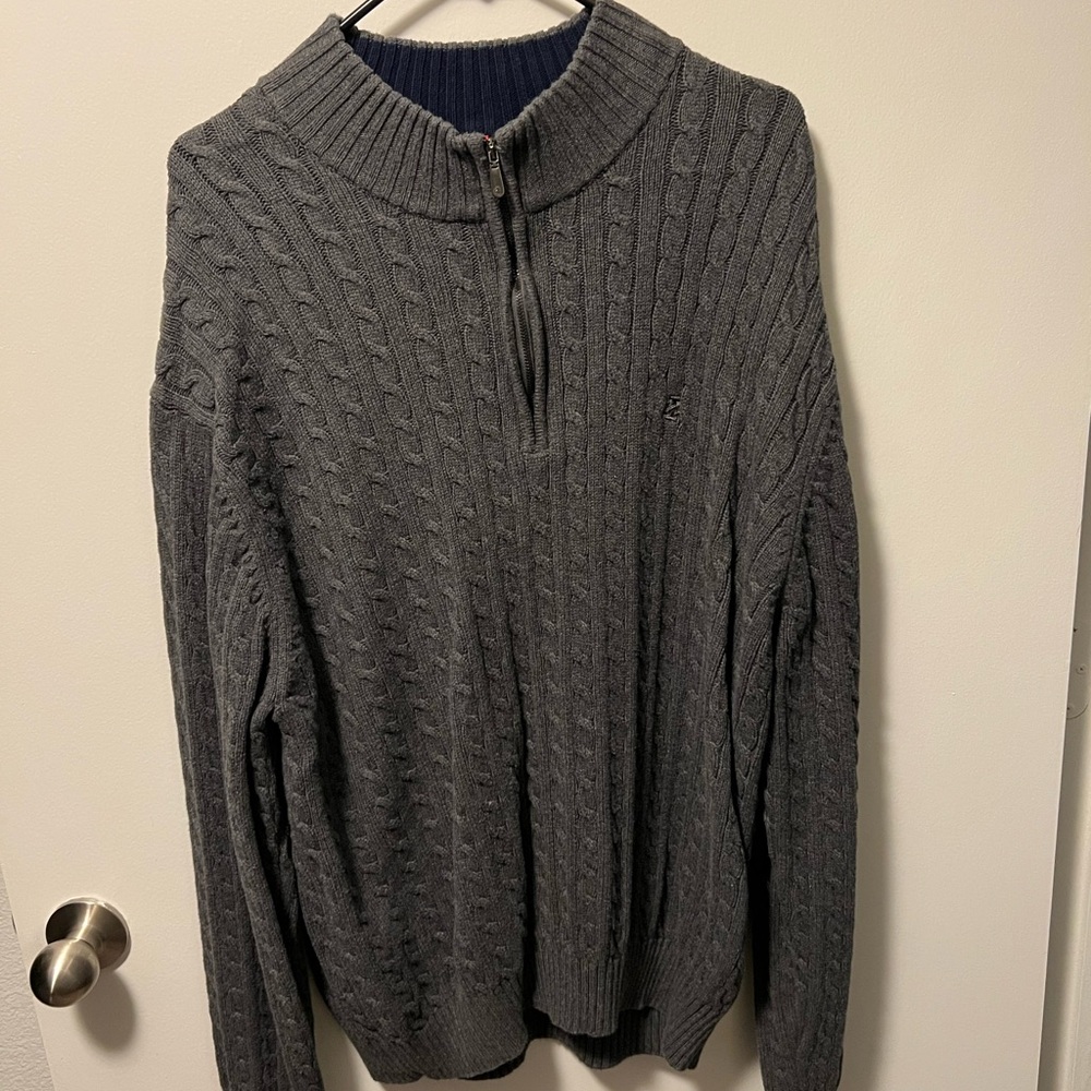 Izod Dark Gray Zip Up Cable Knit Sweater